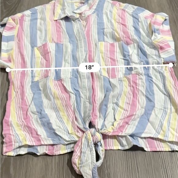 Bella Dahl Women's‎ Cap Sleeve Tie-Up Front Striped Button Down Shirt Size S - Picture 9 of 10